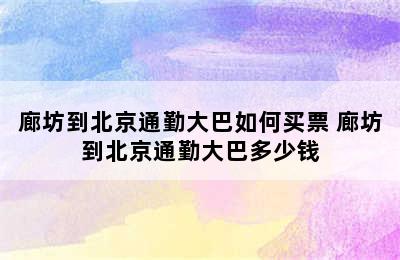 廊坊到北京通勤大巴如何买票 廊坊到北京通勤大巴多少钱